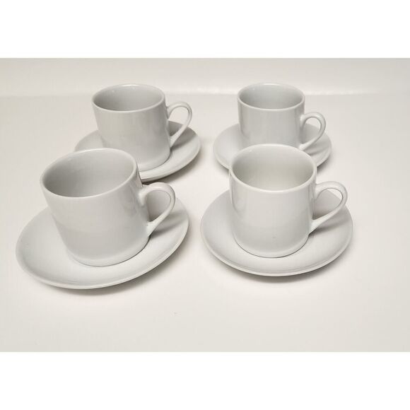 VINTAGE BENJAMIN & MEDWIN 8 PIECE WHITE DEMITASSE SET 4 CUPS/4 SAUCERS - Picture 2 of 8